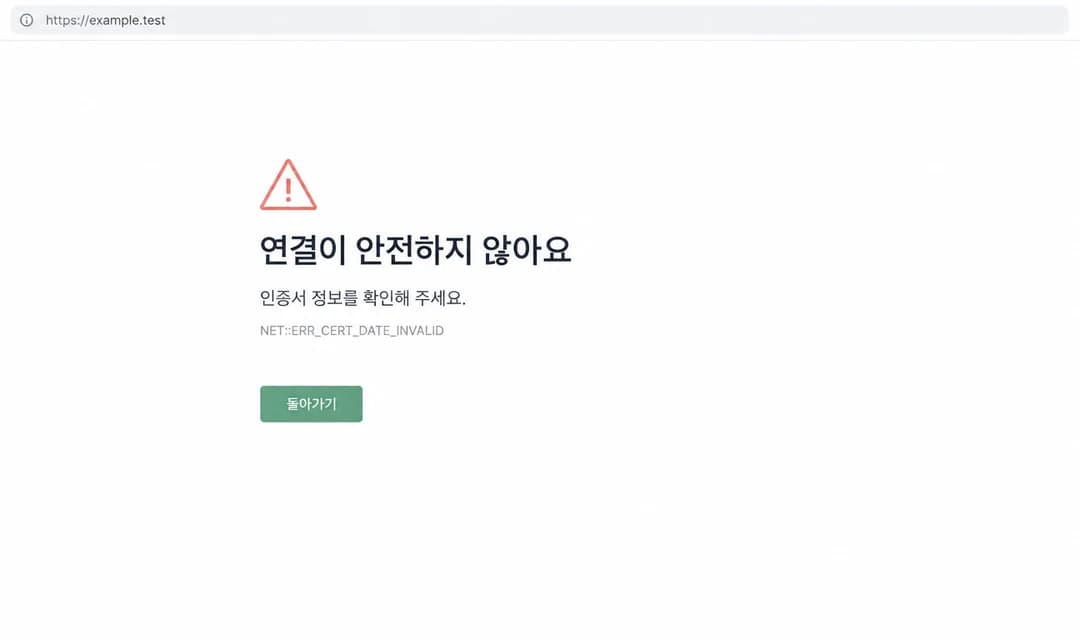 SSL 인증서 오류로 연결이 안전하지 않다는 안내가 뜬 가상 사이트 화면